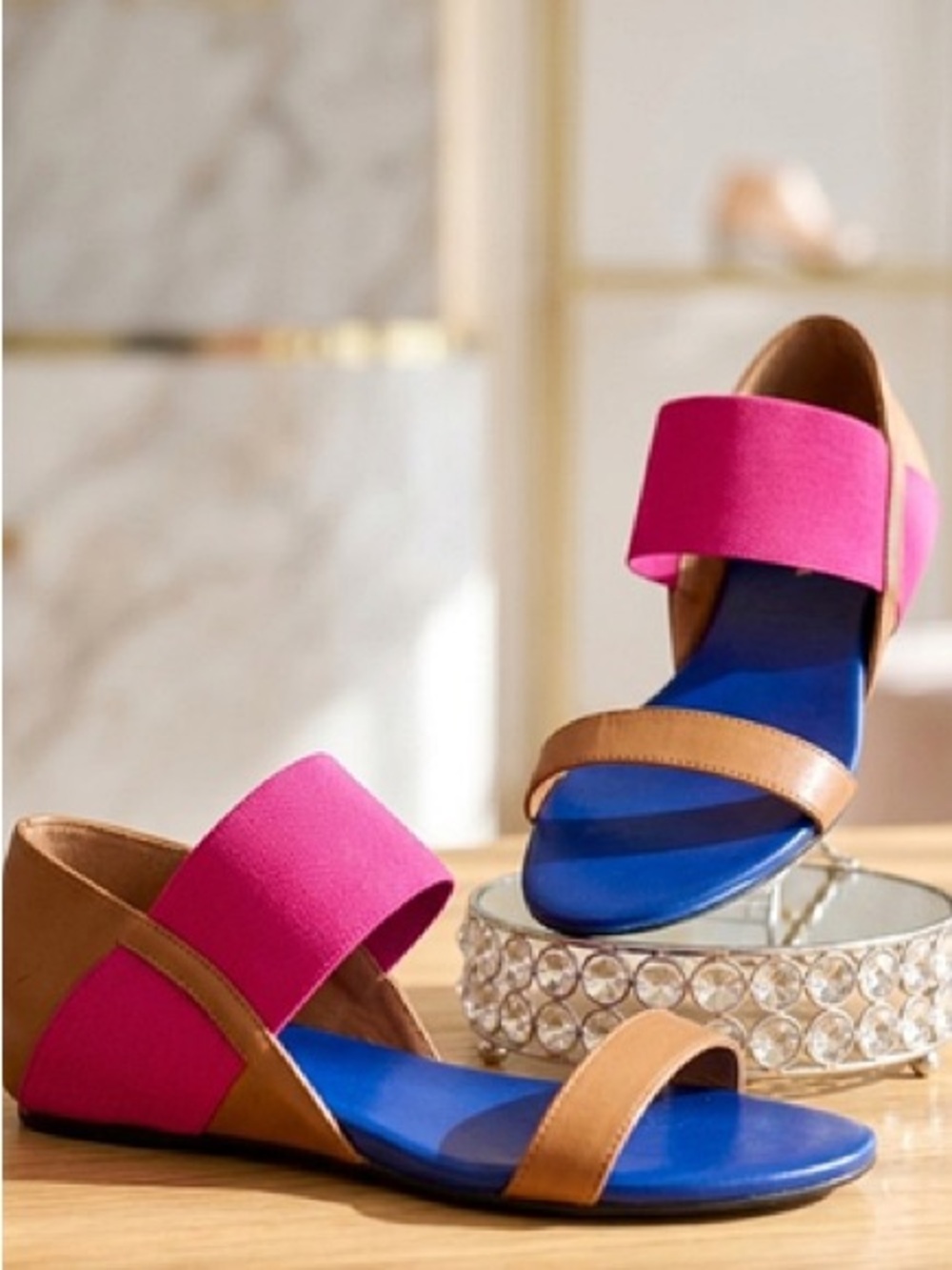 UNITED NUDE Sz 39 Low Wedge Sandals Colorblock Pink Blue Brown Leather Strappy
